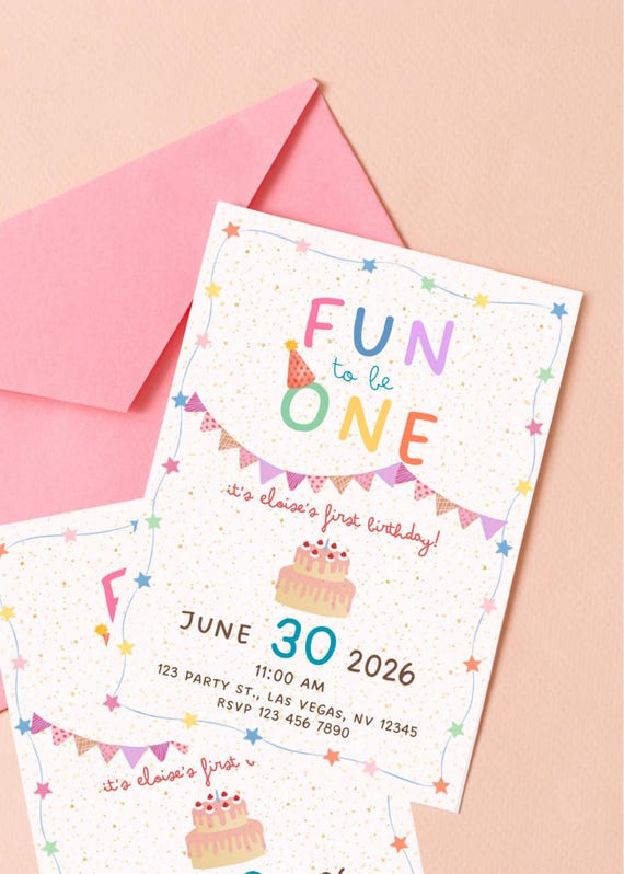 FUN to be ONE, Colorful First Birthday Party Invitation