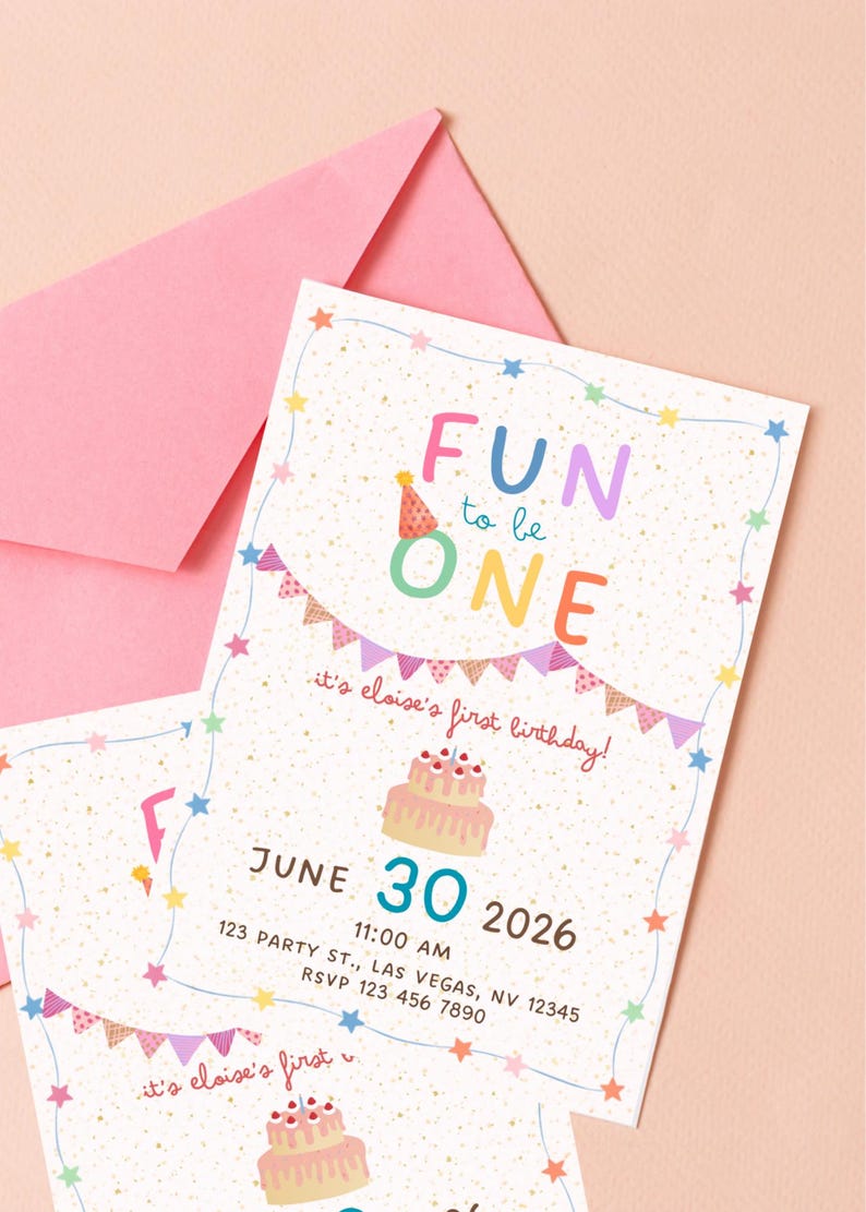 FUN to be ONE, Colorful First Birthday Party Invitation image 1