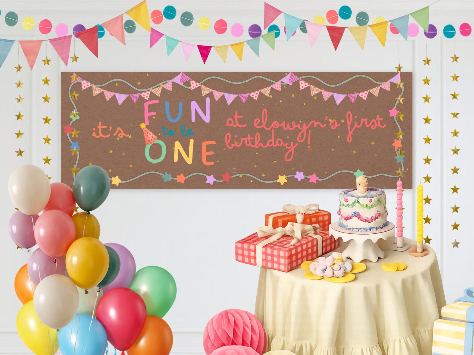 It's FUN to Be ONE Colorful First Birthday Party Banner Template - Etsy