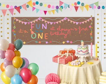 It's FUN to be ONE Colorful First Birthday Party Banner Template