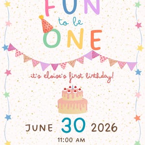 FUN to be ONE, Colorful First Birthday Party Invitation image 3