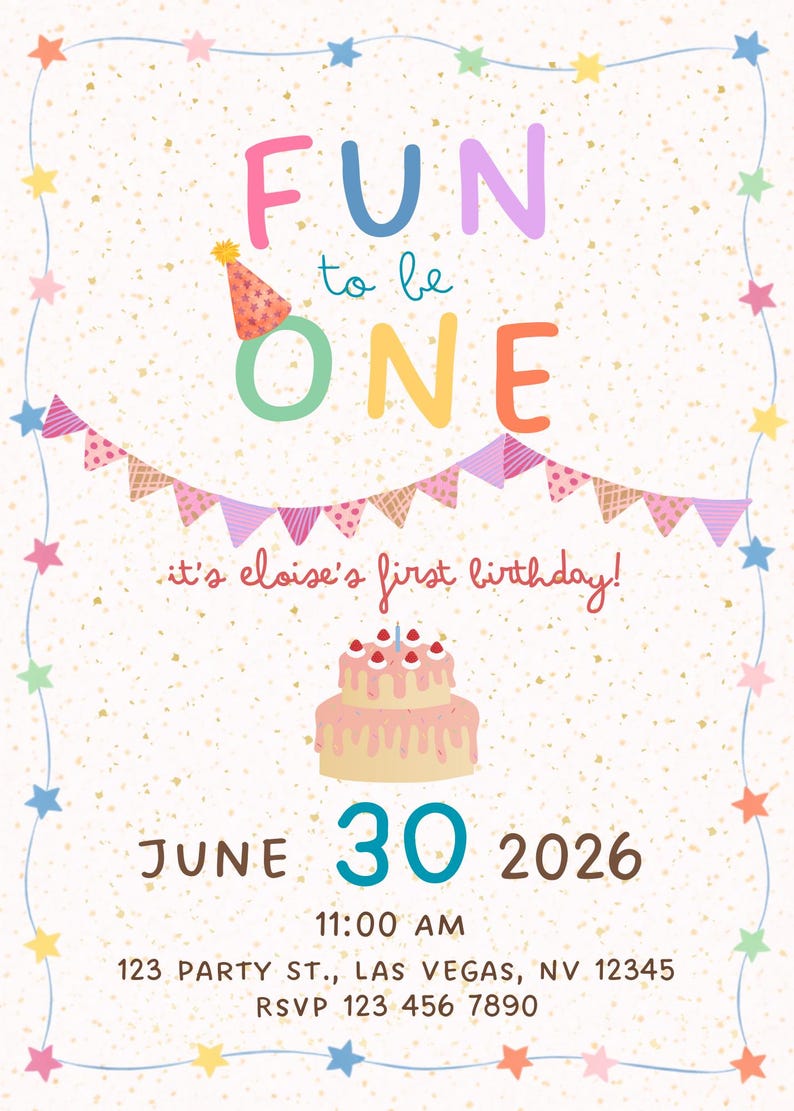 FUN to be ONE, Colorful First Birthday Party Invitation image 3