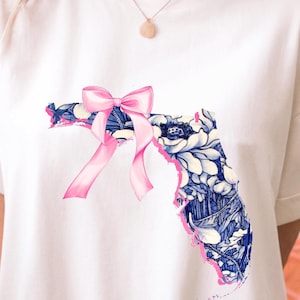 Florida PNG Zustand PNG Kokette FL Tshirt Design Preppy Bogen png Südliche Mädchen Sublimation Magnolie Png Floral Pink Zustand Hemd Schleife Girly T-Shirt