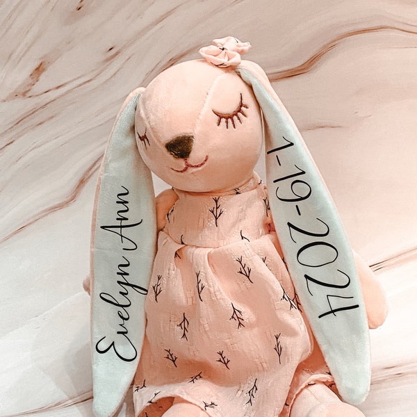 Personalized Bunny Baby Girl Doll Custom Gift Girl Keepsake Plush Rabbit Stuffed Animal Present Girl Name Monogram Custom Baby Shower Gift