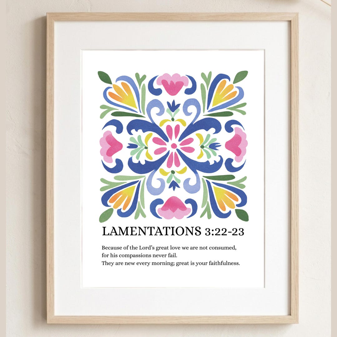 Lamentations 3:22-23 Folk Art Print – Colorful Floral Scripture Wall ...