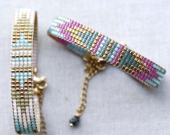 Boho Summer Loom Bracelet Pattern PDF – Miyuki Delica 11/0 Bead Weaving Pattern – Gold Accent Beads – Instant Digital Download