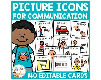 Conjunto de iconos de imagen de comunicación visual 2 tarjetas de programación 140 (editables) PCS