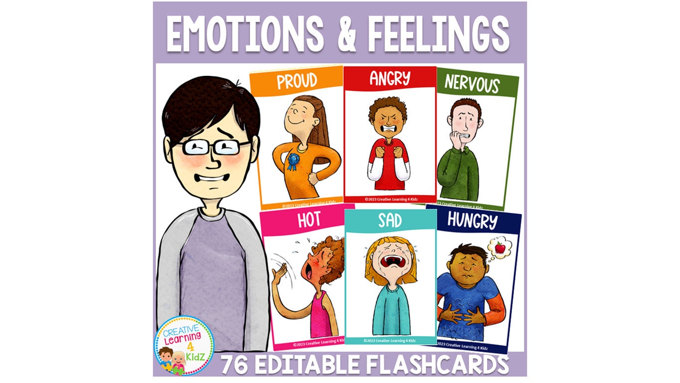 Emotions & Feelings Flashcards (editable) Autism Special Education - Etsy