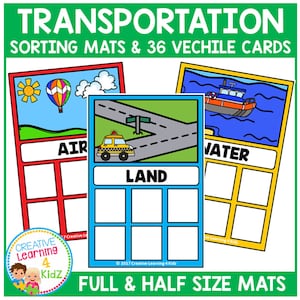 Transportation Sorting Mats Vehicle Cards Land Air Water Activity Early Learning