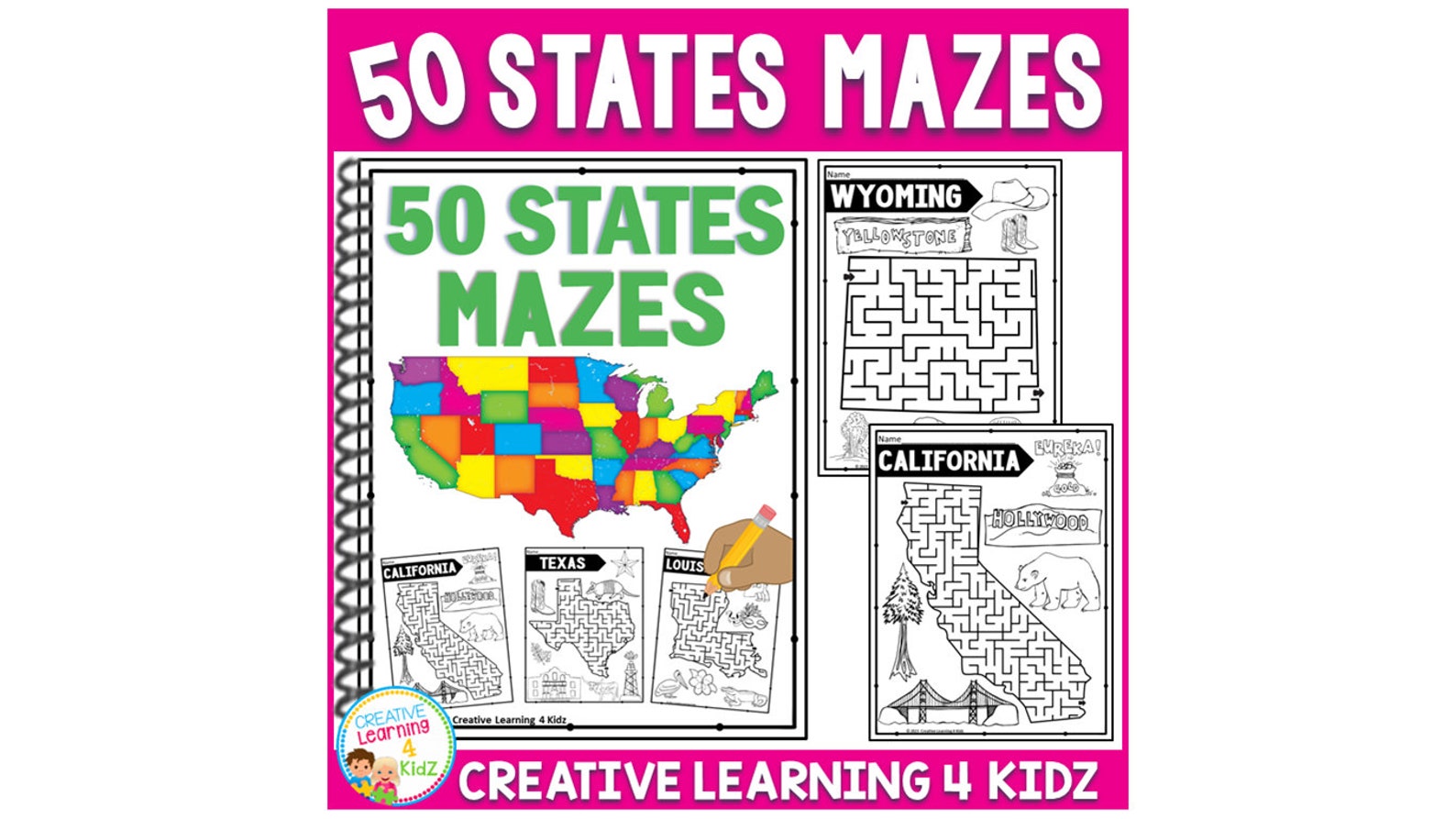 50 States Mazes Activity | USA Geography & Landmarks Worksheets - Etsy