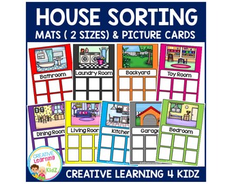 House Sorting Mats Room Sorting Activity with 108 Picture Cards for Kids
