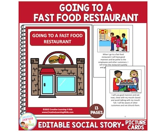 Social Story Going to a Fast Food Restaurant Book Autism PCS - Editable