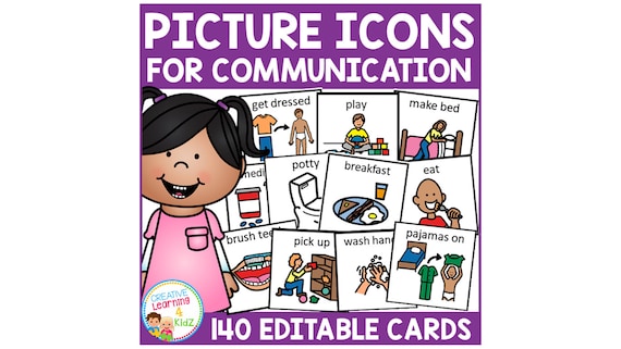 Visual Communication Picture Icons Schedule Cards 140 PCS Autism - Editable