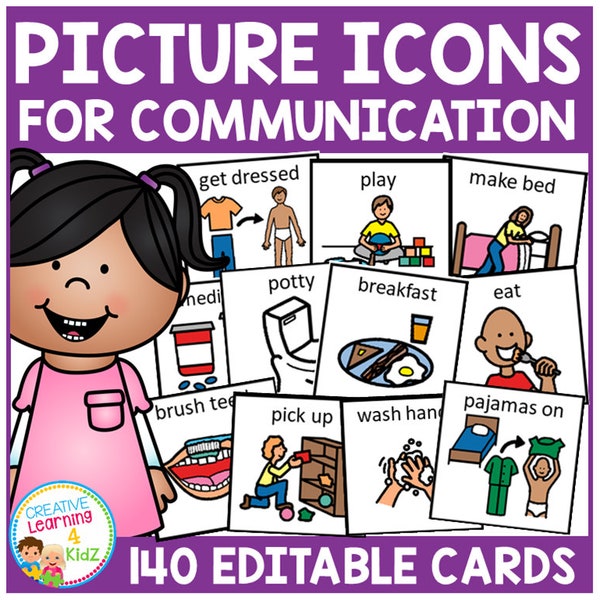 Visual Communication Picture Icons Schedule Cards 140 (Editable) PCS