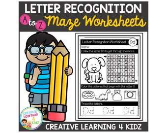 A–Z Letter Recognition Maze Worksheets Upper & Lowercase Letter Practice Tracing
