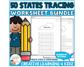 50 States Handwriting Practice Tracing Worksheets USA Geography