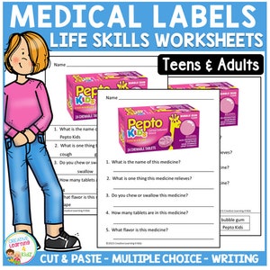 Life Skills: Reading Medicine Labels Worksheets - Special Education