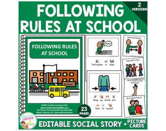 Following Rules at School (Editable) Social Story Book Special Education