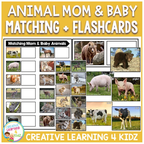 Animal Mom & Baby Matching + Flashcards