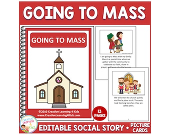 Social Story Going to Mass Book 30 Picture Cards Church Autism - Editable