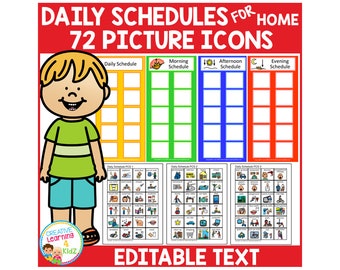 Daily Schedule Boards for Home Visual Picture Icon Cards Autism PCS - Editable