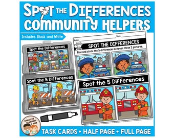 Community Helpers Spot & Find the Differences Worksheets | Critical Thinking