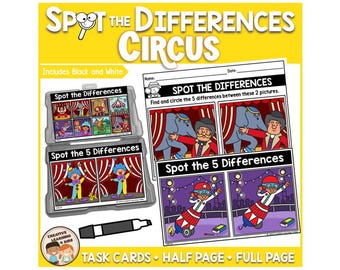 Circus Spot & Find the Differences Worksheets | Critical Thinking for Kids