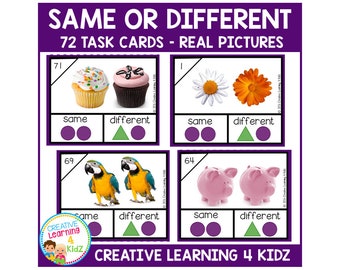 Same or Different Task Cards Real Pictures Special Education