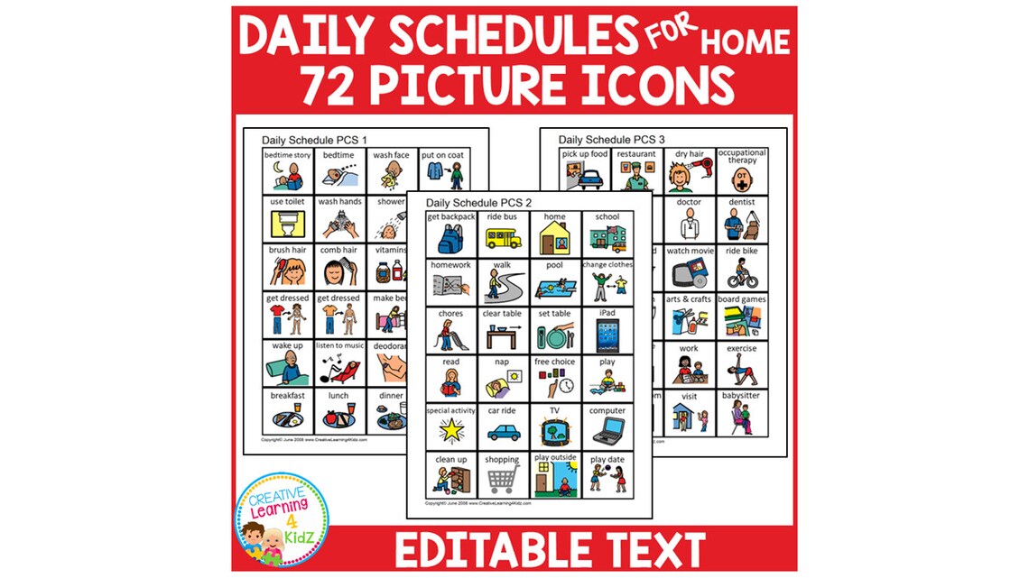 Daily Schedule Boards for Home Visual Picture Icon Cards Autism PCS ...