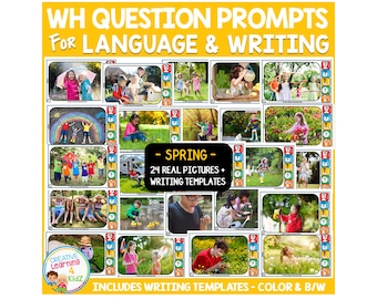 WH Question Prompts Spring Real Picture Cards & Writing Templates for Language