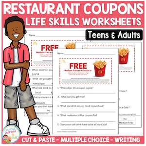 Life Skills: Reading Restaurant Coupons Worksheets - Special Education