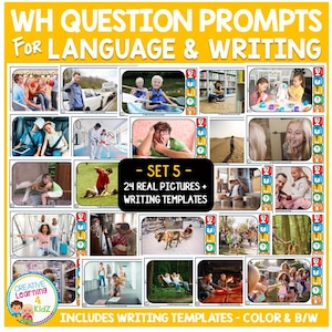 WH Question Prompts Set 5 Real Picture Cards & Writing Templates for Language