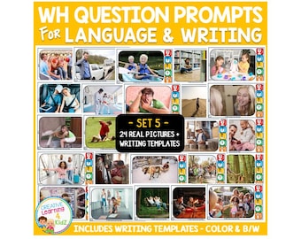 WH Question Prompts Set 5 Real Picture Cards & Writing Templates for Language