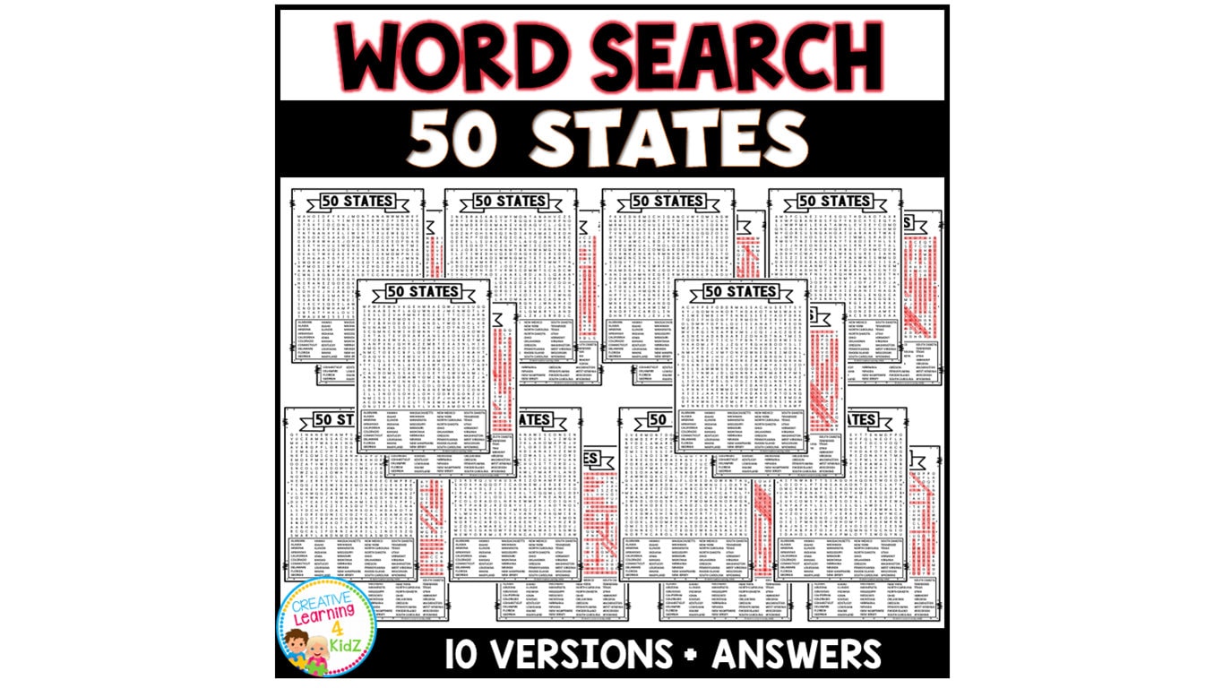 50 States Word Search Puzzle Printable USA Geography Worksheets - Etsy