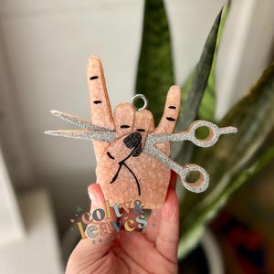 Hairstylist Car Freshie: Rock On Hand with Scissors Car Air Freshener