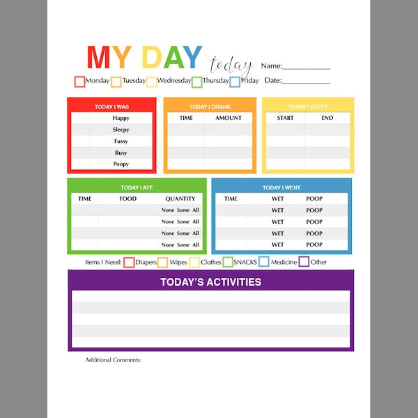 Toddler Daily Report Etsy Toddler Daily Report Etsy