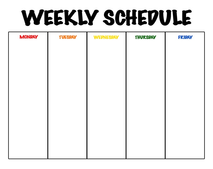 Monday Friday Weekly Schedule PRINTABLE Homeschool Weekly Planner ...