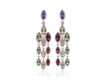 Multistone Sterling Silver Dangle Earrings, Handmade Gemstone Jewelry
