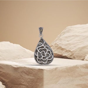 Sterling Silver Handmade Pendant ~ Silver Flower Pendant Necklace ~ Jewelry Gifts For Her ~ Silver Marcasite Jewelry ~ Gift for her