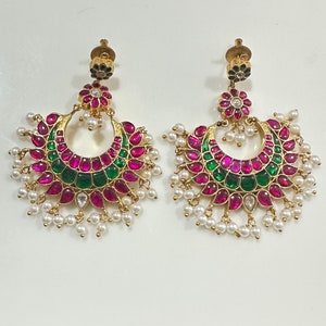 Boucles d&#39;oreilles Kundan en argent 925, Bijoux Kundan Meena, Parure Kundan en argent, Cadeau pour elle, Idée cadeau, Bijoux du patrimoine, Bijoux indiens en argent