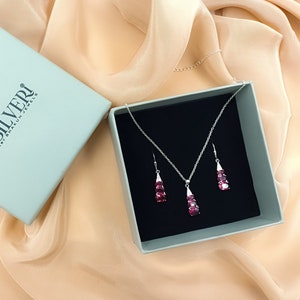 Sterling silver necklace for women, silver necklace Set, Rubilite pendant set, Rubilite jewellery set, minimal pendant set, gift for her