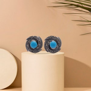 Sparkling Marcasite Earrings, Sterling Silver Turquoise Earrings, Stud Earrings, Silver Studs, Beautiful Earrings, Silver Iolite Studs
