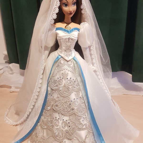 Disney limited edition doll Vanessa wearing Ariel wedding platinum dress custom