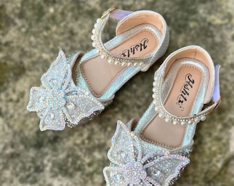 Toddler Girls Dress Shoes With Butterfly Flower For Wedding Party Bridesmaids Shoes Glitter Princess Ballet Flats That Sparkle