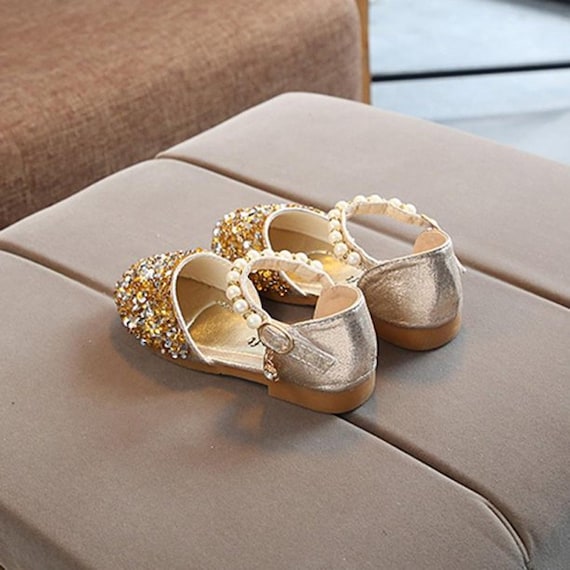 Gold Little Girls Dress Shoes With Sequins for Wedding Party - Etsy