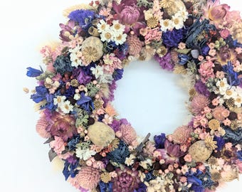 Colorful handmade dried flower wreath – sustainable table, wall & door decoration made from real dried flowers – a special gift for any occasion
