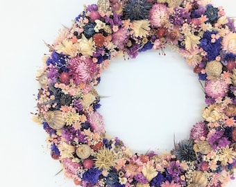 Colorful handmade dried flower wreath – sustainable table, wall & door decoration made from real dried flowers – a special gift for any occasion