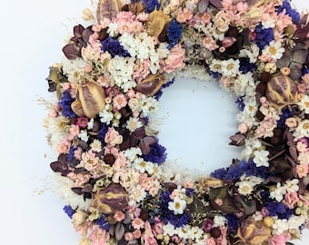 Colorful handmade dried flower wreath – sustainable table, wall & door decoration made from real dried flowers – a special gift for any occasion