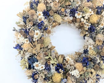 Colorful handmade dried flower wreath – sustainable table, wall & door decoration made from real dried flowers – a special gift for any occasion