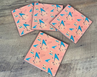 Atomic Age Retro Boomerang Coasters: Handmade wood coaster set